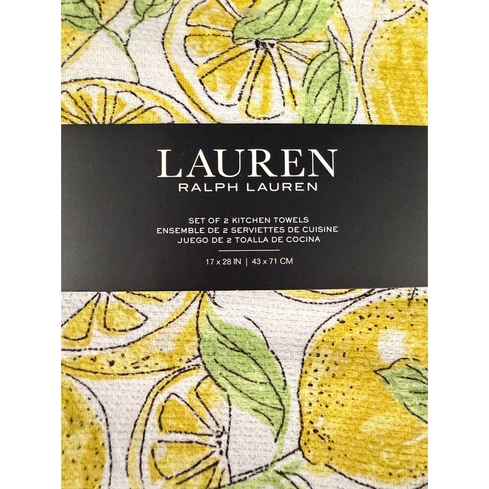 Lauren Ralph Lauren Lemon Print Kitchen Towels Set of 2 Yellow Cotton 17x28